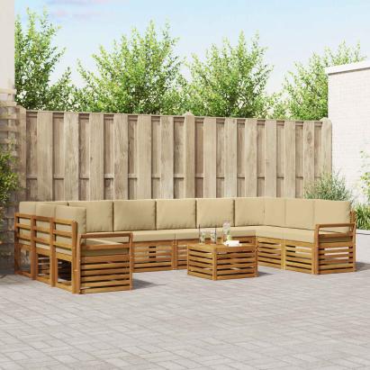 Seturi de canapele 11 pcs Natural și Bej Lemn Solid de Acacia GartenMobel Dekor