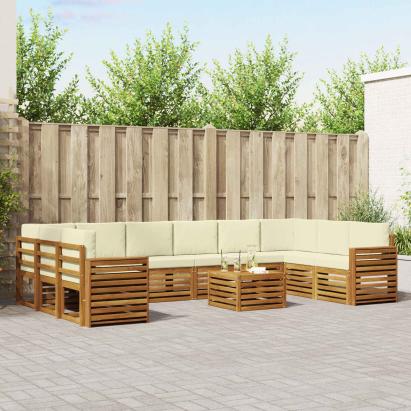 Seturi de canapele 11 pcs Natural și Crem Lemn Solid de Acacia GartenMobel Dekor