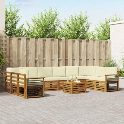Seturi de canapele 11 pcs Natural și Crem Lemn Solid de Acacia GartenMobel Dekor
