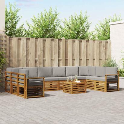 Seturi de canapele cu pernă 11 pcs Gri natural și deschis GartenMobel Dekor