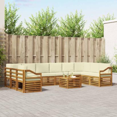 Seturi de canapele 11 pcs Natural și Crem Lemn Solid de Acacia GartenMobel Dekor
