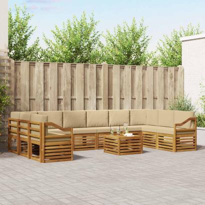 Seturi de canapele 11 pcs Natural și Bej Lemn Solid de Acacia GartenMobel Dekor