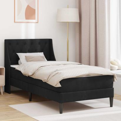 Cadru de pat cu saltea cu headboard Negru 90 x 190 cm Catifea GartenMobel Dekor