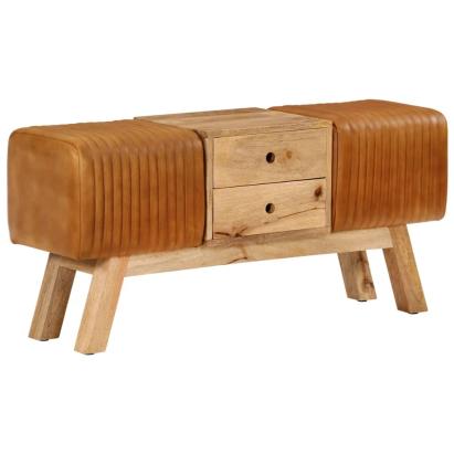 Bancă Bok maro, 107 cm, piele naturală capră / lemn masiv mango GartenMobel Dekor