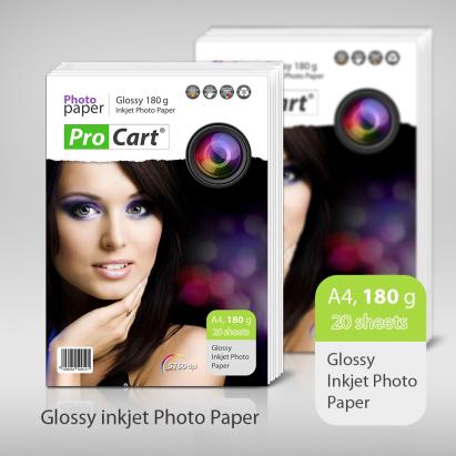 Hârtie foto A4 glossy 180 g, Procart, 20 coli pentru imprimantă inkjet