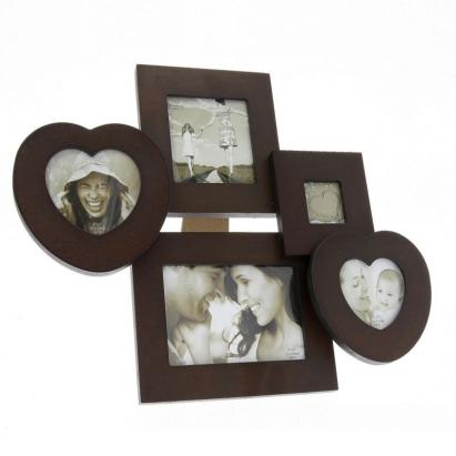 Ramă foto multiplă din lemn Timber, 5 fotografii, vintage, maro închis