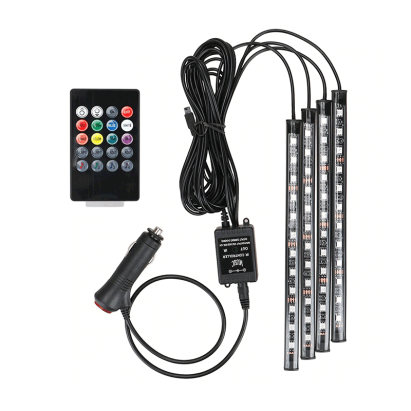 Kit lumini LED RGB pentru interior auto cu senzor de sunet, 4 benzi 12V, IR