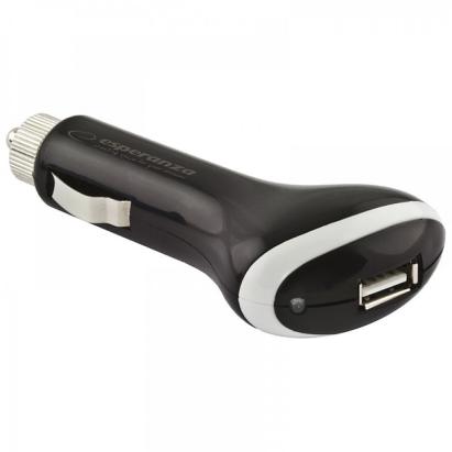 Adaptor auto USB Esperanza 12/24V cu LED, 1 port USB, 5V 1A, negru
