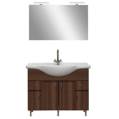 Set mobilier baie Leziter Bianca Prime 105 cu lavoar si oglinda, nuc Aida