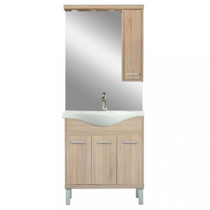 Set mobilier baie Leziter Nerva 75 cu lavoar si oglinda, stejar Sonoma