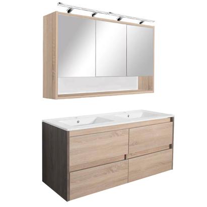 Set mobilier baie Leziter Porto 120 cu lavoar dublu, rauna ulm/sonoma