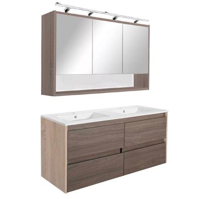 Set mobilier baie Leziter Porto 120 cm cu lavoar dublu, stejar sonoma/ulm rauna