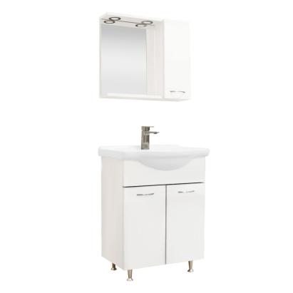 Set mobilier baie Leziter Ruben 65 alb cu lavoar ceramic si oglindă