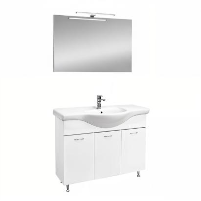Set mobilier baie Leziter Ruben Prime 105 alb, cu lavoar ceramic si oglinda