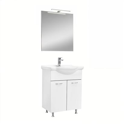 Set mobilier baie Leziter Ruben Prime 65 alb, cu lavoar ceramic si oglinda
