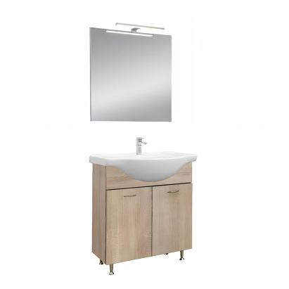 Set mobilier baie Leziter Ruben Prime 75 cu lavoar si oglinda, Sonoma Oak