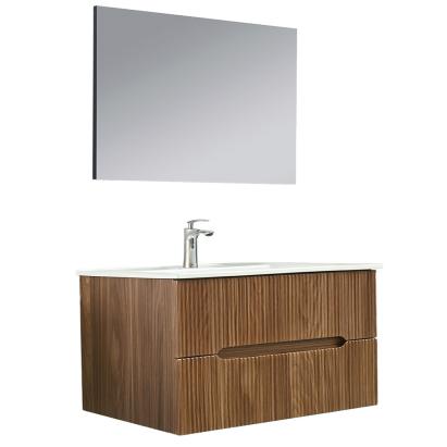 Set mobilier baie suspendat Leziter Trent 100 cu lavoar si oglinda, stejar