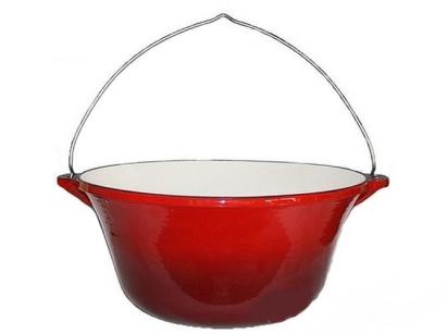 Ceaun din fontă emailată 7,2 L, roșu, pentru foc deschis și jar