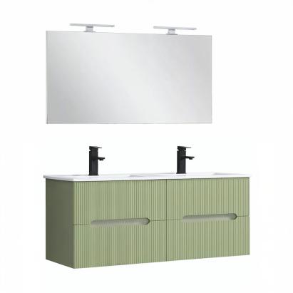 Set mobilier baie Leziter Trent 120 cm cu chiuvetă ceramică și oglindă, verde