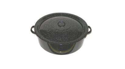 Cratiță emailată neagră cu capac, 20 L, diametru 44 cm, oțel emailat