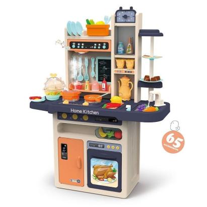 Bucătărie de jucărie pentru copii cu abur rece, lumini, sunete și robinet cu apă, 65 piese