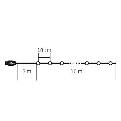 Ghirlandă microLED RGB 10 m cu telecomandă, USB, 12 efecte și timer