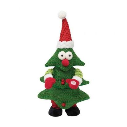 Brad de Crăciun decorativ textil, cântă și dansează, 40 cm, verde
