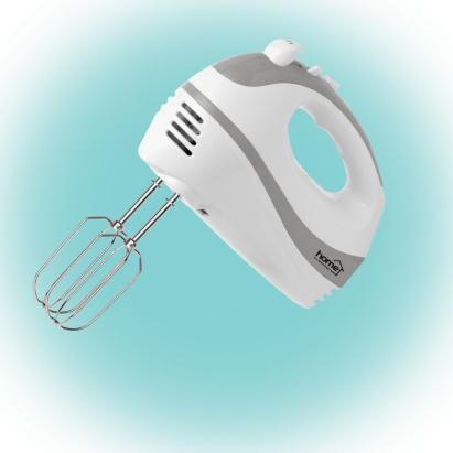 Mixer de mână Home 250W, 5 trepte + Turbo, cu teluri și cârlige frământat, alb
