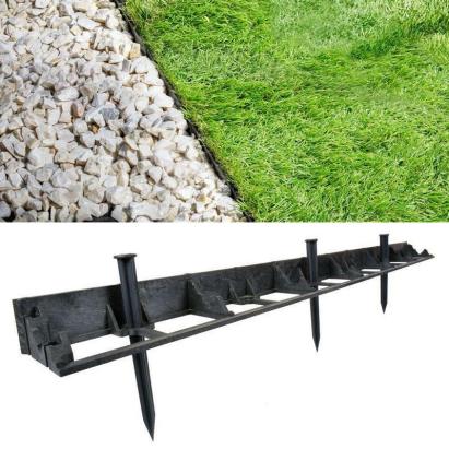 Separator gazon negru 100 cm, inaltime 4,5 cm, plastic UV, 6 gauri fixare