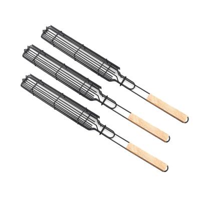 Grill pentru frigărui și legume, antiaderent, cu mâner din lemn, 49 cm