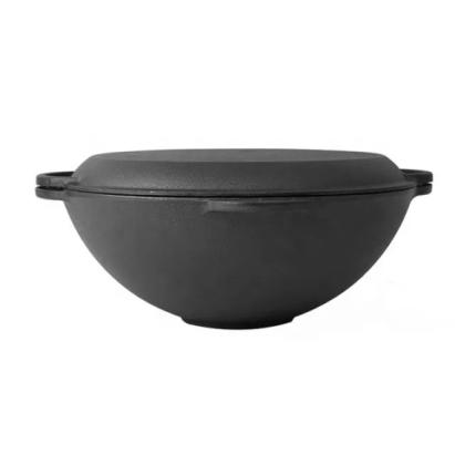 Wok 3 în 1 din fontă 32 cm cu capac, pentru aragaz, cuptor și foc deschis