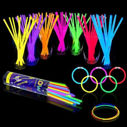 Set 100 glow sticks galbene tip brățară, cu conectori, 20 cm, pentru petreceri