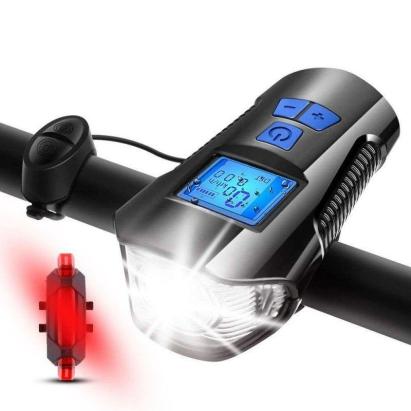 Set far si stop LED pentru bicicleta, IPX7, incarcare microUSB, 4 moduri, 1500mAh