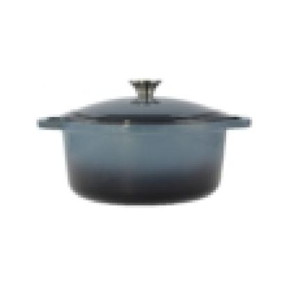 Oală din fontă emailată 6,5 L, 28 cm, albastră, cu capac și buton inox