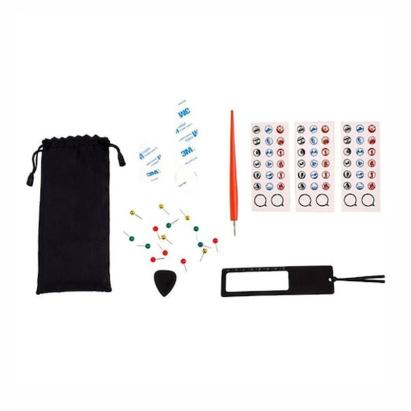 Kit complet 27 accesorii pentru harta răzuibilă a lumii, stickere, ace și husă