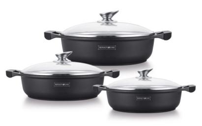 Set 3 tigai Royalty Line cu invelis de marmura si capace, 26/30/32 cm