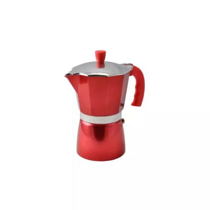 Cafetieră moka roșie din aluminiu pentru 6 persoane, compatibilă gaz/ceramic/electric