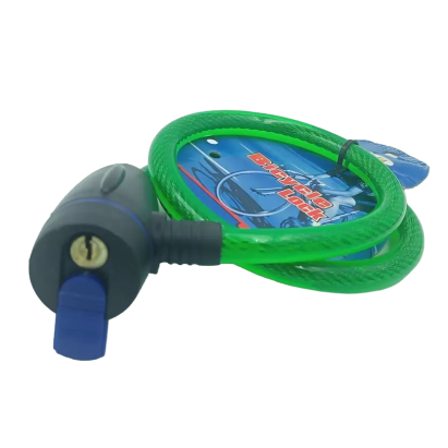 Cablu antifurt pentru bicicletă 150 cm, cu înveliș silicon și 2 chei, verde