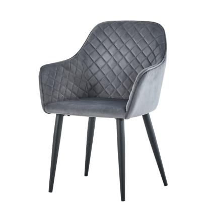 Scaun dining tip fotoliu din catifea gri, cu cadru metalic si spatar ergonomic, 83 cm