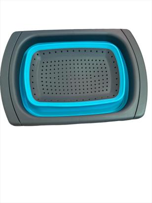 Strecurătoare pliabilă din silicon cu mânere extensibile, gri-turcoaz