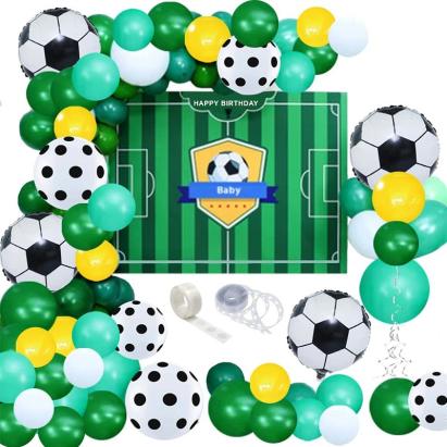 Kit arcadă baloane tematic Fotbal, 59 piese, cu fundal Happy Birthday