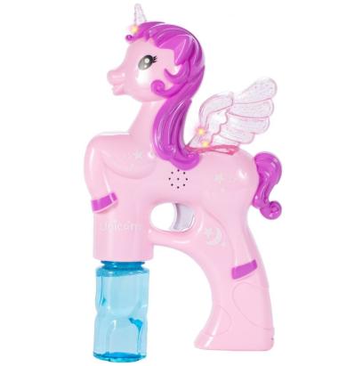 Pistol de baloane de săpun Unicorn cu lumini și muzică, pe baterii