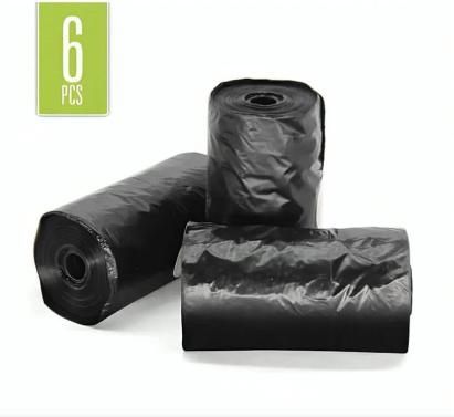 Pungi igienice negre pentru câini, 6 role – rezistente, 30x20 cm