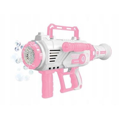 Pistol pentru baloane de săpun cu 12 orificii, lumini, muzică și sticluță inclusă
