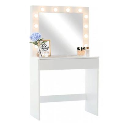 Masă de toaletă Hollywood cu oglindă iluminată 12 LED, MDF alb, 80x40x140 cm
