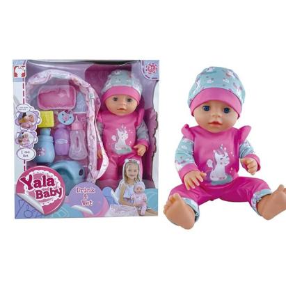 Papusa bebelus Yala 40 cm cu accesorii, ochi mobili si functie pipi, 3+