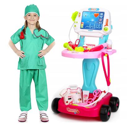 Kit medical pentru copii cu cărucior EKG, 18 piese, lumini și sunete, 58 cm