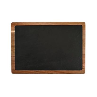 Set de servire din ardezie naturală cu suport din lemn de acacia, 33 x 23 cm