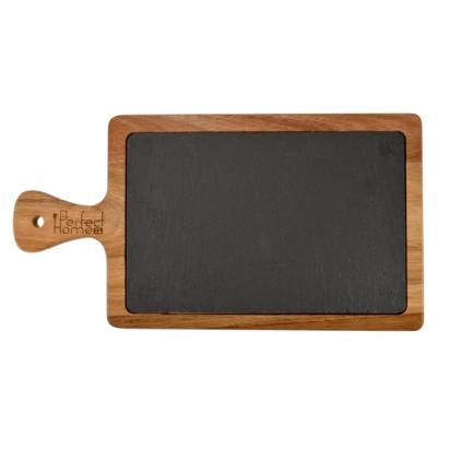 Tavă de servire din piatră naturală cu mâner din lemn de acacia, 26x18 cm