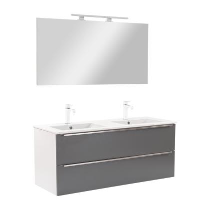 Set mobilier baie Leziter Vario Trim 120 cm, suspendat, alb-antracit, cu lavoar si oglinda